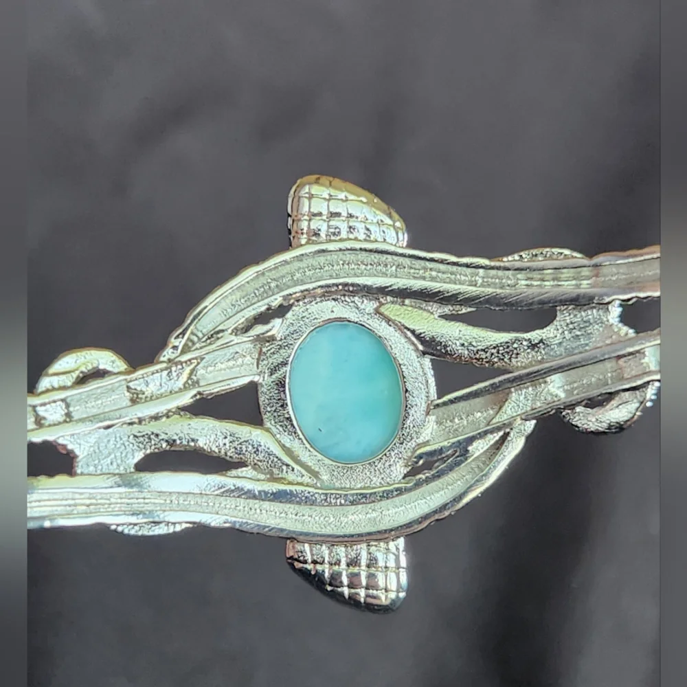 Genuine Larimar Snake Bangle. Adjustable Silver Bracelet. - Picture 7 of 8